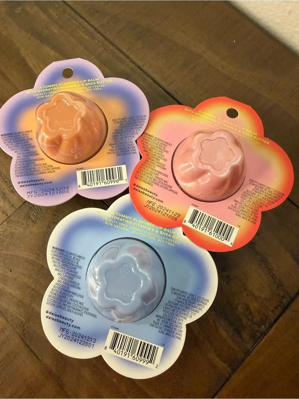 Daise hydrating lip balm trio new pomegranate, coconut & vanilla new